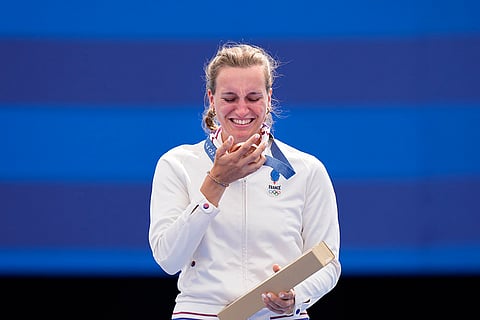 Archery women's individual medal ceremony: Bronze medal winner France's Lisa Barbelin 